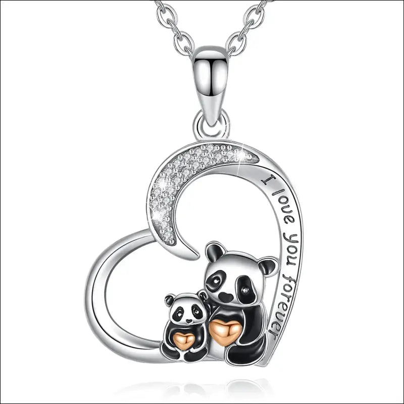 Collier Panda Argent 925 double cœur