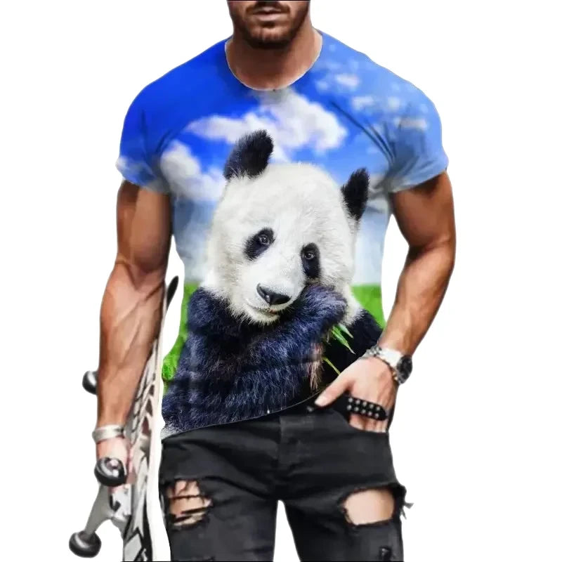 T-Shirt Panda 3D Homme Bleu