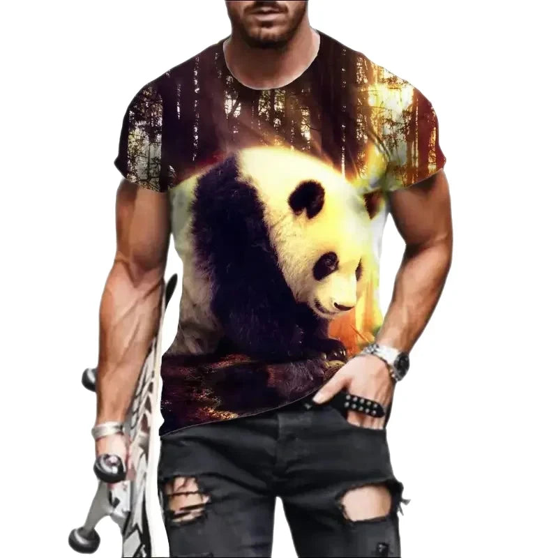 T-Shirt Panda 3D Homme Marron