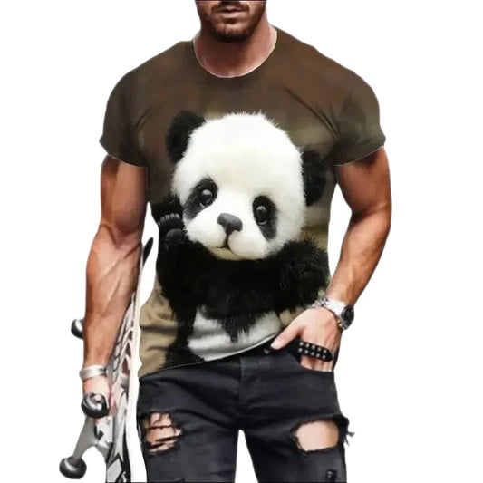 T-Shirt Panda 3D Homme Noir