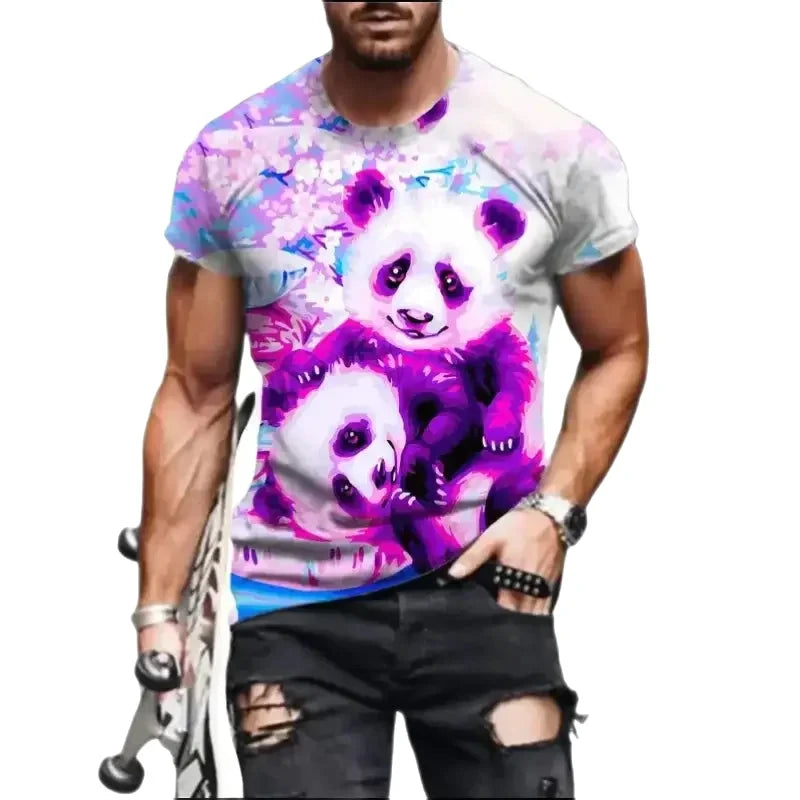 T-Shirt Panda 3D Homme Rose