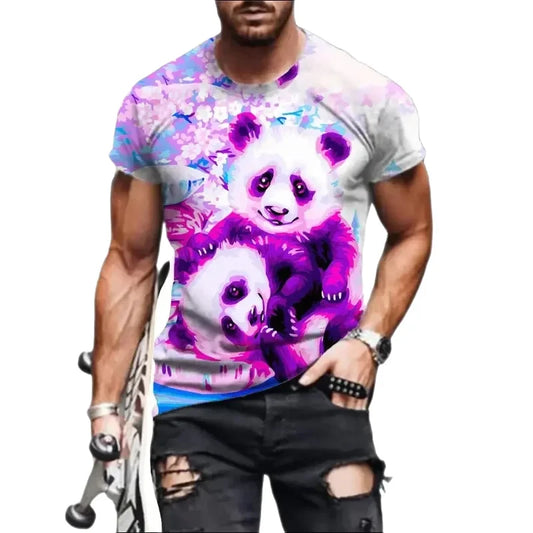 T-Shirt Panda 3D Homme Rose