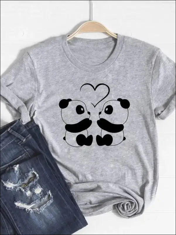 T-Shirt Panda Femme Gris S - 3XL