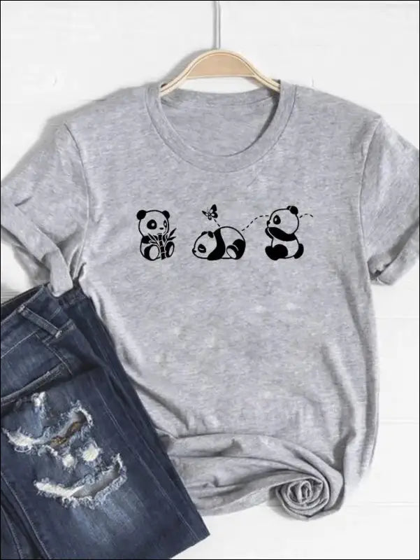 T-Shirt Panda Femme Gris S - 3XL