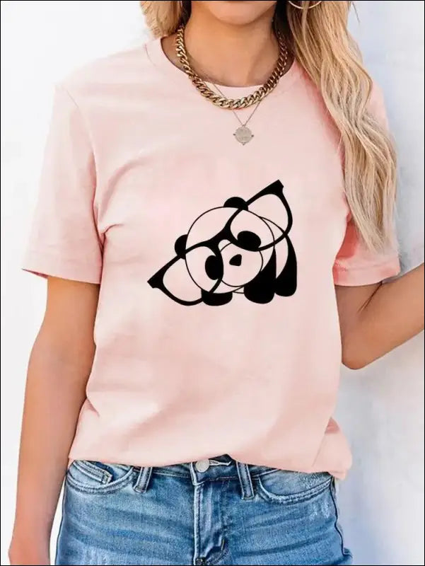 T-Shirt Panda Femme Rose Pale S - 3XL